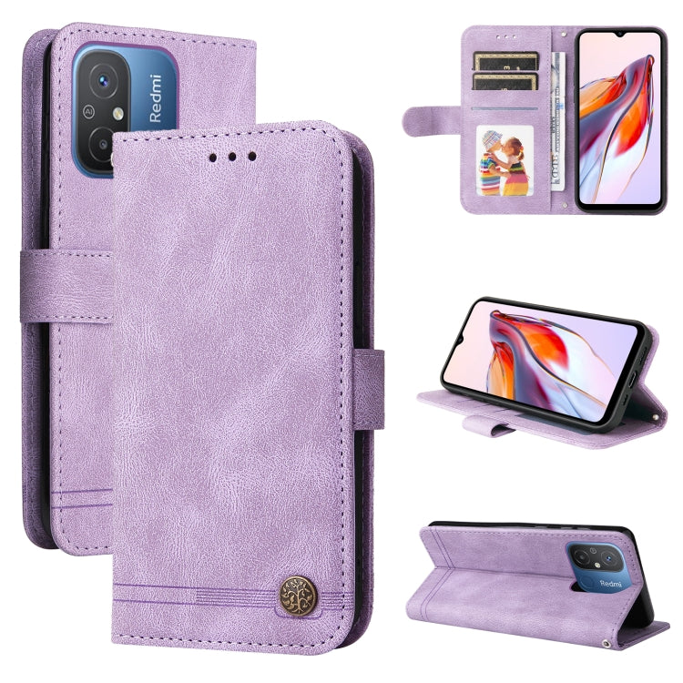 For Xiaomi Redmi 11A 4G/12C Skin Feel Life Tree Metal Button Leather Phone Case