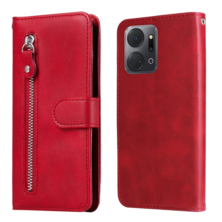 For Honor X7a Calf Texture Zipper Leather Phone Case