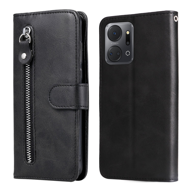 For Honor X7a Calf Texture Zipper Leather Phone Case