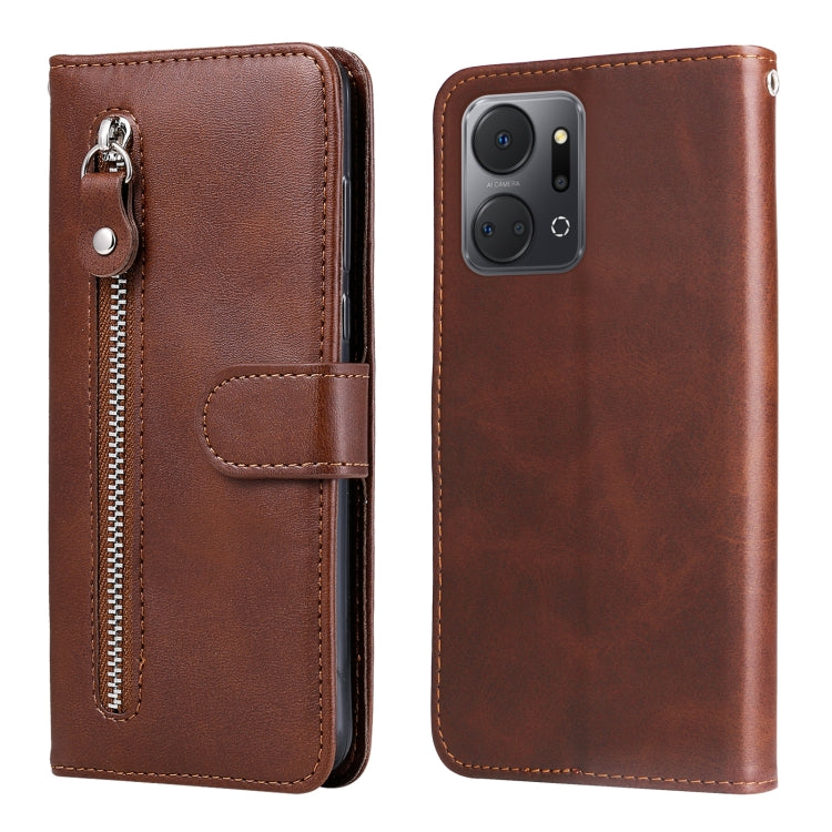 For Honor X7a Calf Texture Zipper Leather Phone Case