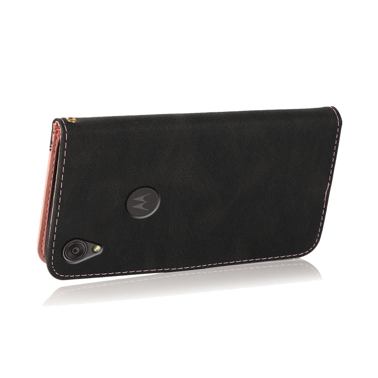 For Motorola Moto E6 Dual-color Stitching Leather Phone Case