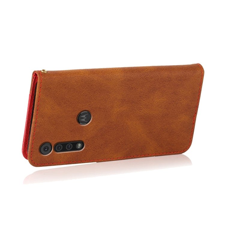 For Motorola Moto G8 Play / One Macro Dual-color Stitching Leather Phone Case