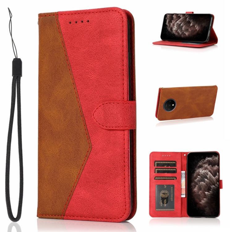 For OnePlus 7T Dual-color Stitching Leather Phone Case