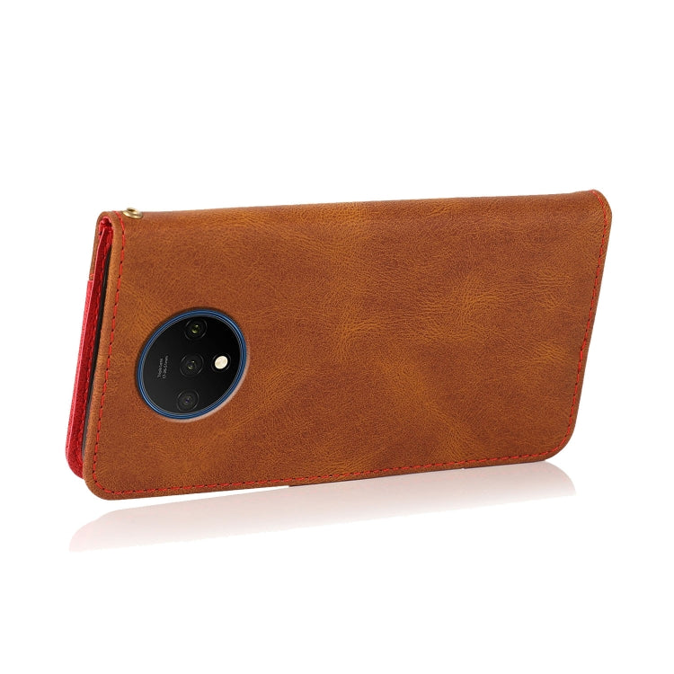 For OnePlus 7T Dual-color Stitching Leather Phone Case