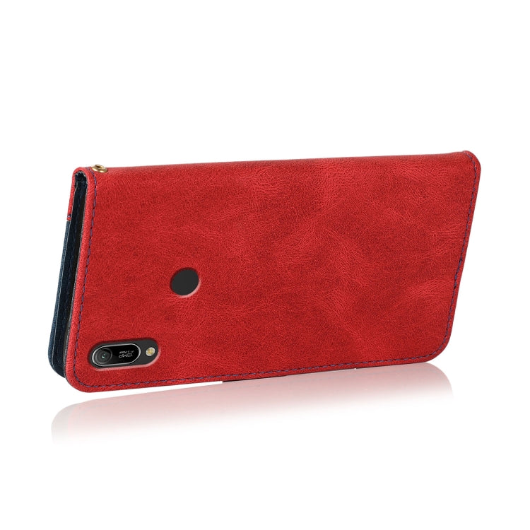 For Huawei Y6 2019 Dual-color Stitching Leather Phone Case