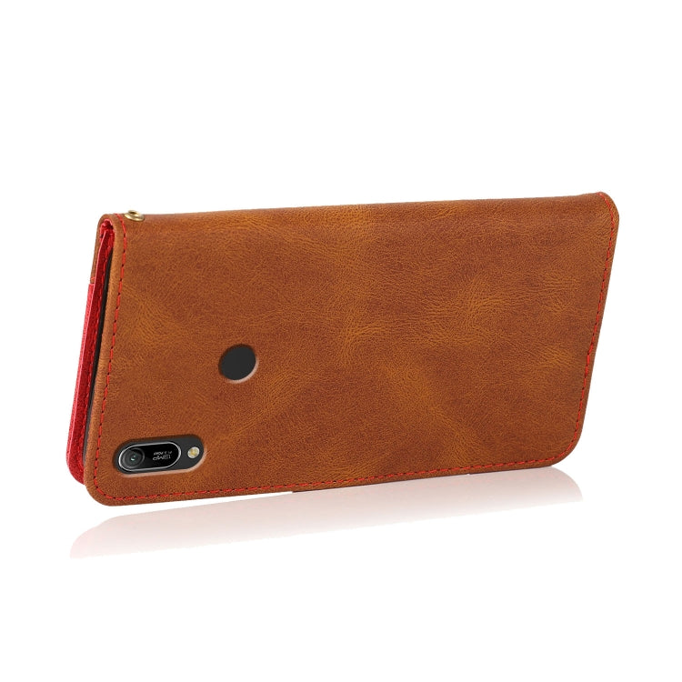 For Huawei Y6 2019 Dual-color Stitching Leather Phone Case