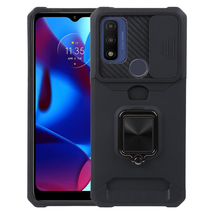For Motorola Moto G Play 2023 Camera Shield Card Slot Phone Case with Ring Holder