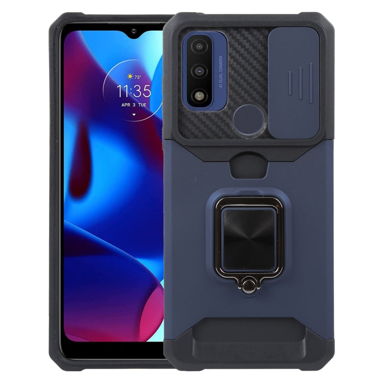 For Motorola Moto G Play 2023 Camera Shield Card Slot Phone Case with Ring Holder