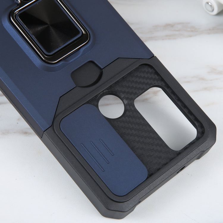 For Motorola Moto G Play 2023 Camera Shield Card Slot Phone Case with Ring Holder