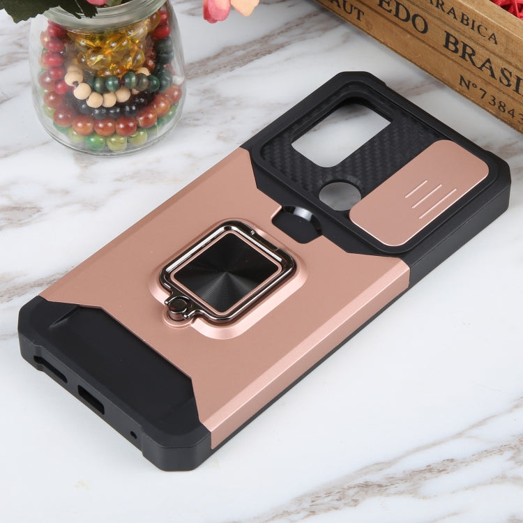For Motorola Moto G Play 2023 Camera Shield Card Slot Phone Case with Ring Holder