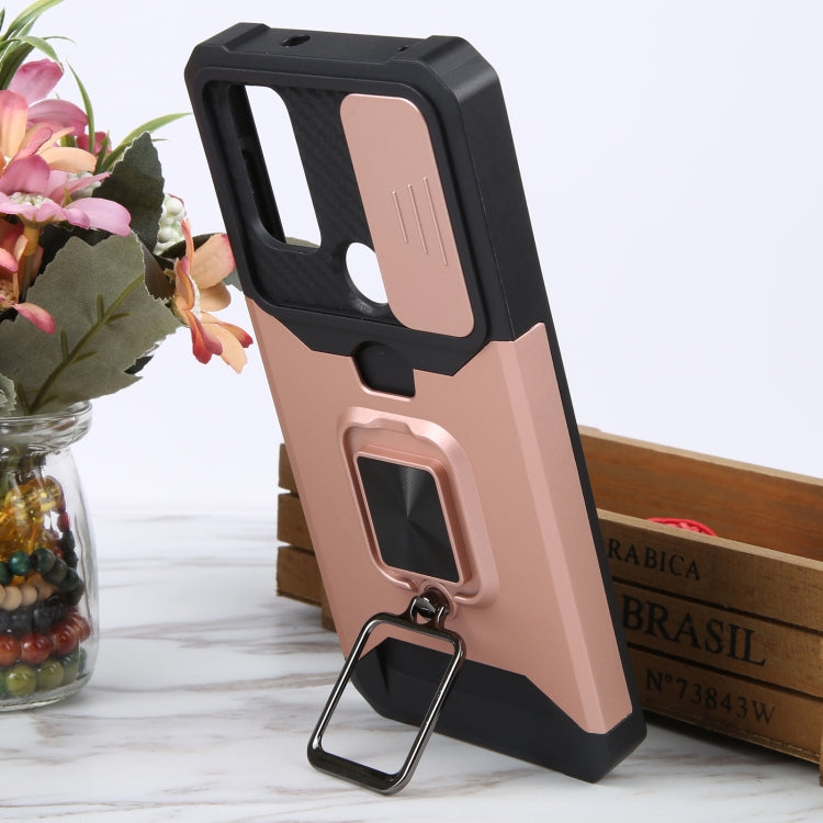 For Motorola Moto G Play 2023 Camera Shield Card Slot Phone Case with Ring Holder