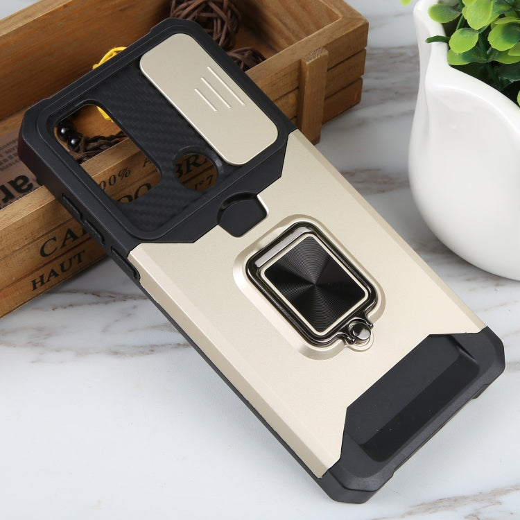 For Motorola Moto G Play 2023 Camera Shield Card Slot Phone Case with Ring Holder