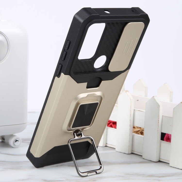 For Motorola Moto G Play 2023 Camera Shield Card Slot Phone Case with Ring Holder