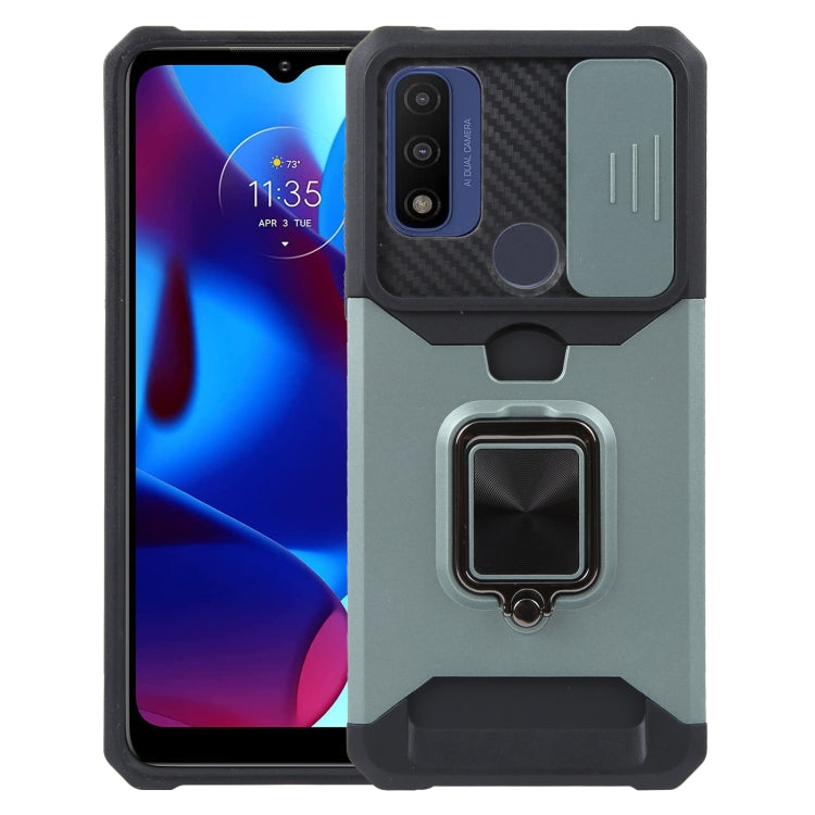 For Motorola Moto G Play 2023 Camera Shield Card Slot Phone Case with Ring Holder