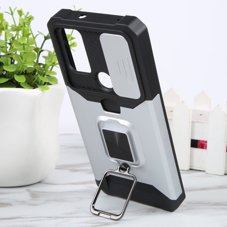 For Motorola Moto G Play 2023 Camera Shield Card Slot Phone Case with Ring Holder