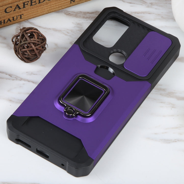 For Motorola Moto G Play 2023 Camera Shield Card Slot Phone Case with Ring Holder