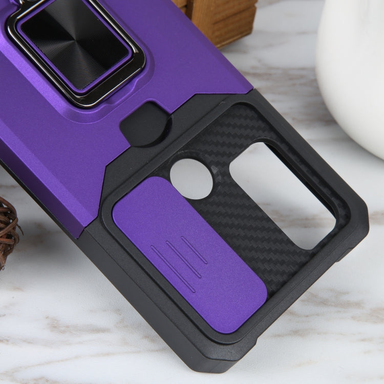 For Motorola Moto G Play 2023 Camera Shield Card Slot Phone Case with Ring Holder