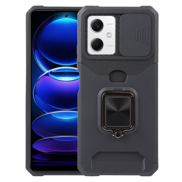 For Xiaomi Redmi Note 12 5G / Poco X5 Camera Shield Card Slot Phone Case with Ring Holder