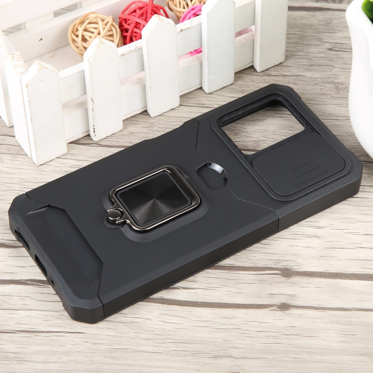 For Xiaomi Redmi Note 12 5G / Poco X5 Camera Shield Card Slot Phone Case with Ring Holder
