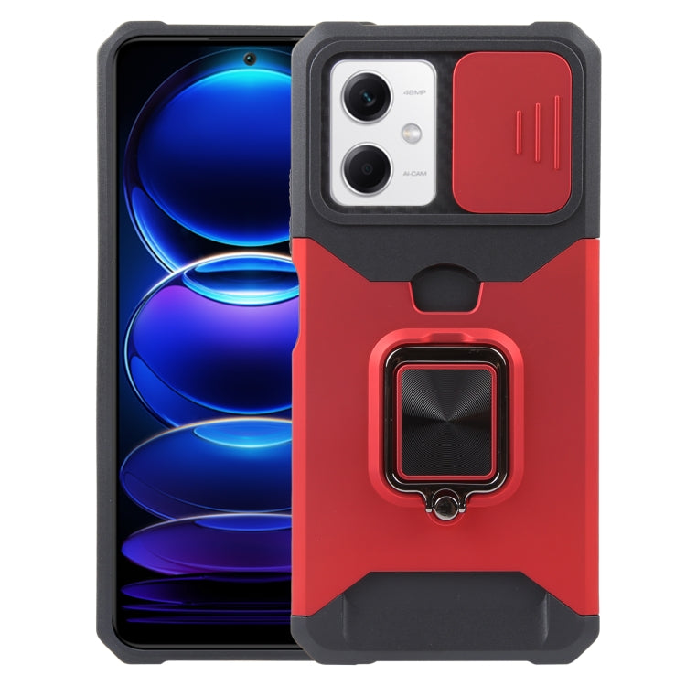 For Xiaomi Redmi Note 12 5G / Poco X5 Camera Shield Card Slot Phone Case with Ring Holder