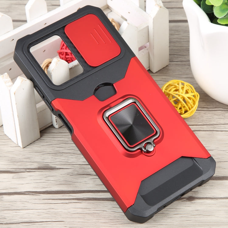 For Xiaomi Redmi Note 12 5G / Poco X5 Camera Shield Card Slot Phone Case with Ring Holder