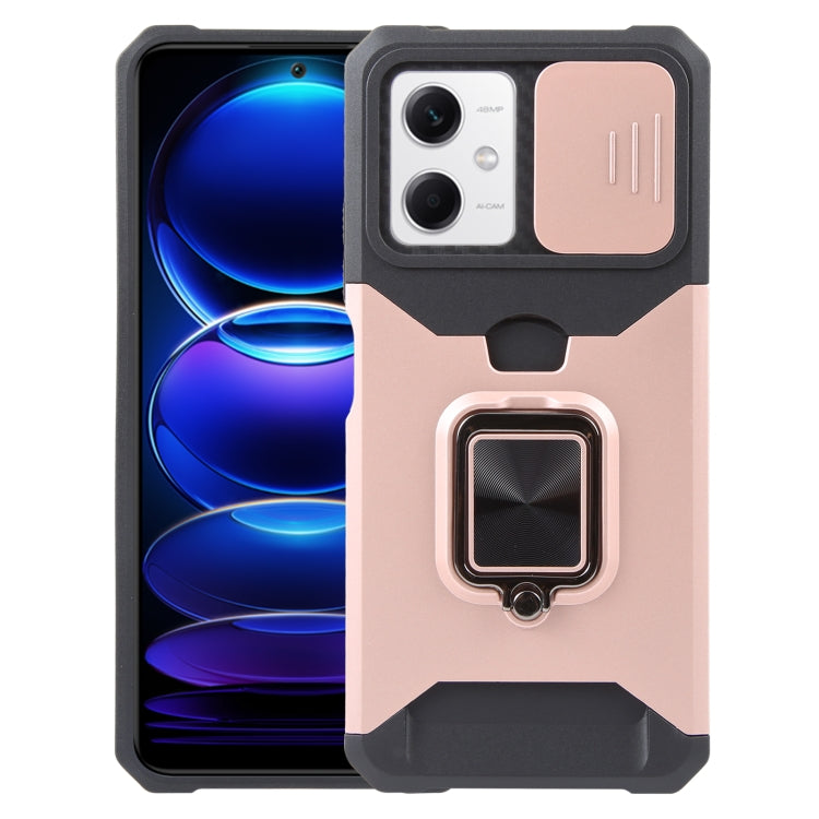 For Xiaomi Redmi Note 12 5G / Poco X5 Camera Shield Card Slot Phone Case with Ring Holder