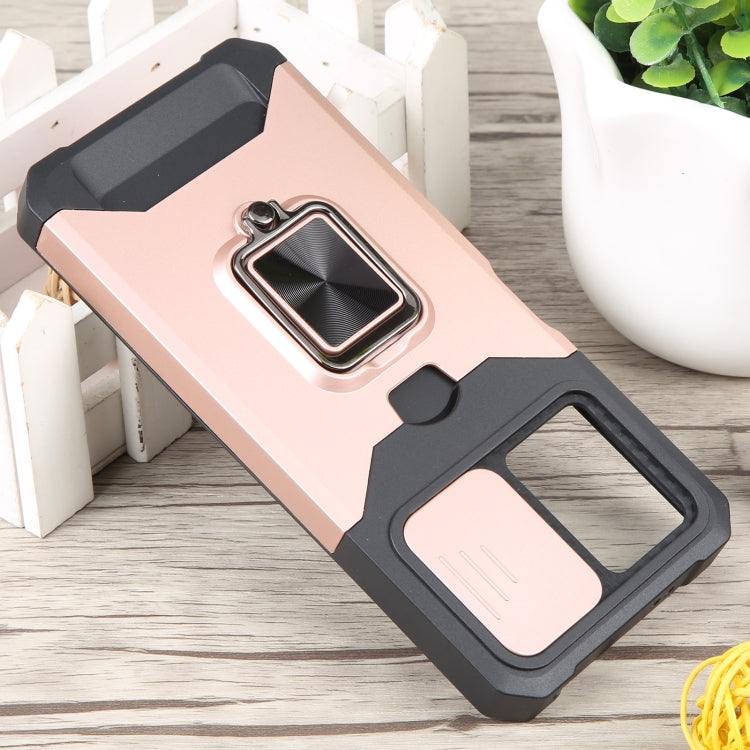 For Xiaomi Redmi Note 12 5G / Poco X5 Camera Shield Card Slot Phone Case with Ring Holder