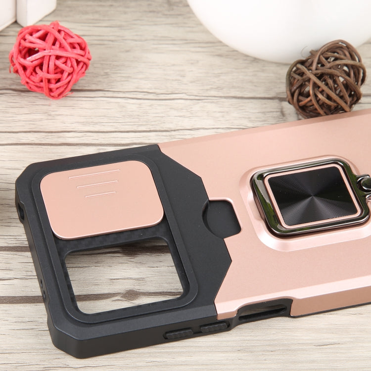 For Xiaomi Redmi Note 12 5G / Poco X5 Camera Shield Card Slot Phone Case with Ring Holder