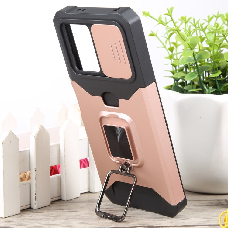 For Xiaomi Redmi Note 12 5G / Poco X5 Camera Shield Card Slot Phone Case with Ring Holder