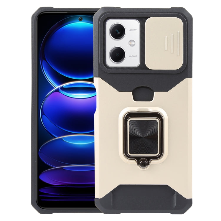 For Xiaomi Redmi Note 12 5G / Poco X5 Camera Shield Card Slot Phone Case with Ring Holder