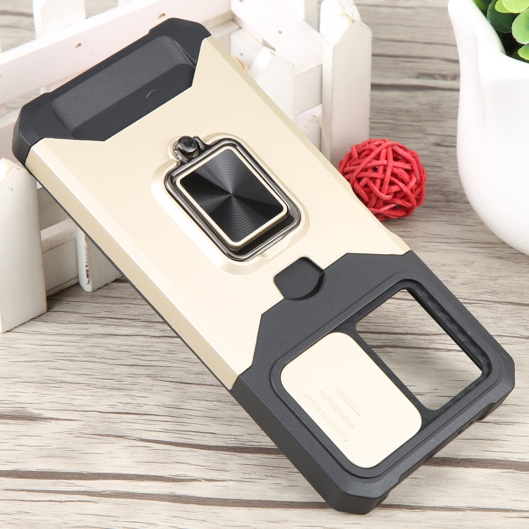 For Xiaomi Redmi Note 12 5G / Poco X5 Camera Shield Card Slot Phone Case with Ring Holder