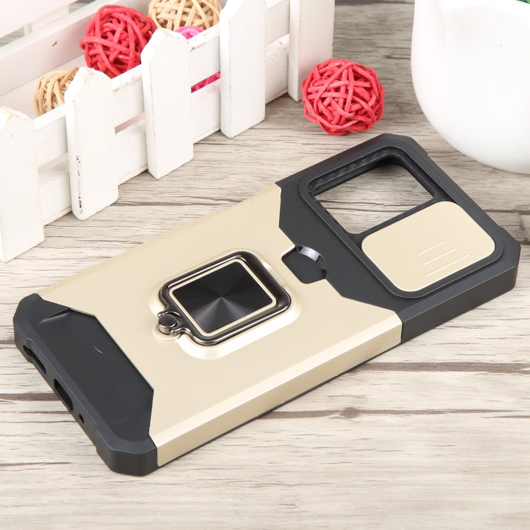 For Xiaomi Redmi Note 12 5G / Poco X5 Camera Shield Card Slot Phone Case with Ring Holder