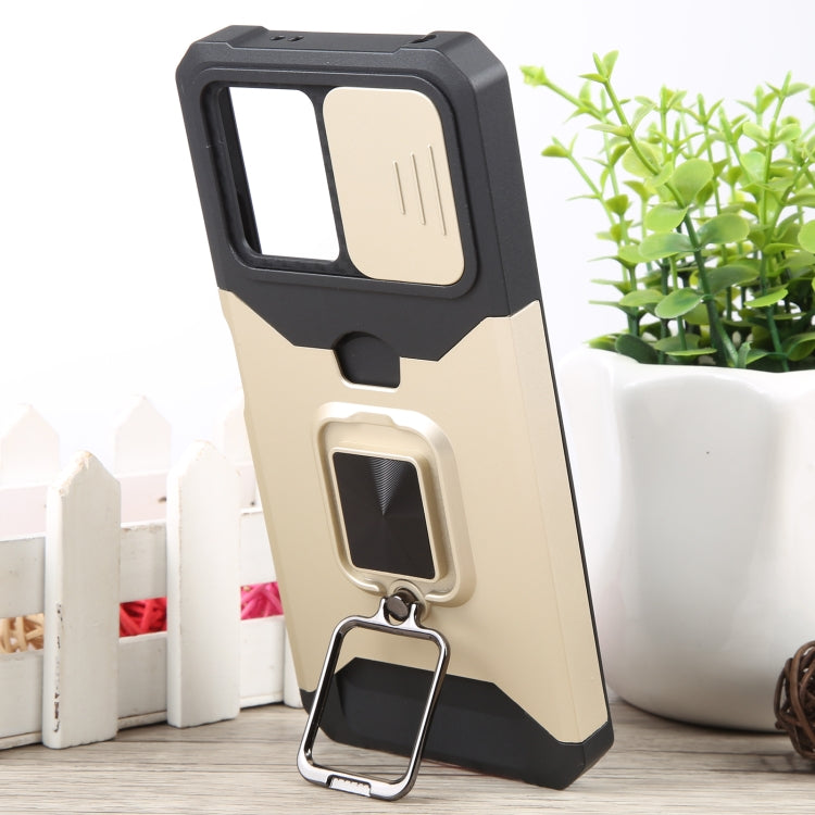 For Xiaomi Redmi Note 12 5G / Poco X5 Camera Shield Card Slot Phone Case with Ring Holder