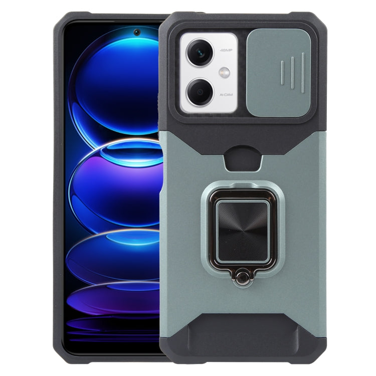 For Xiaomi Redmi Note 12 5G / Poco X5 Camera Shield Card Slot Phone Case with Ring Holder