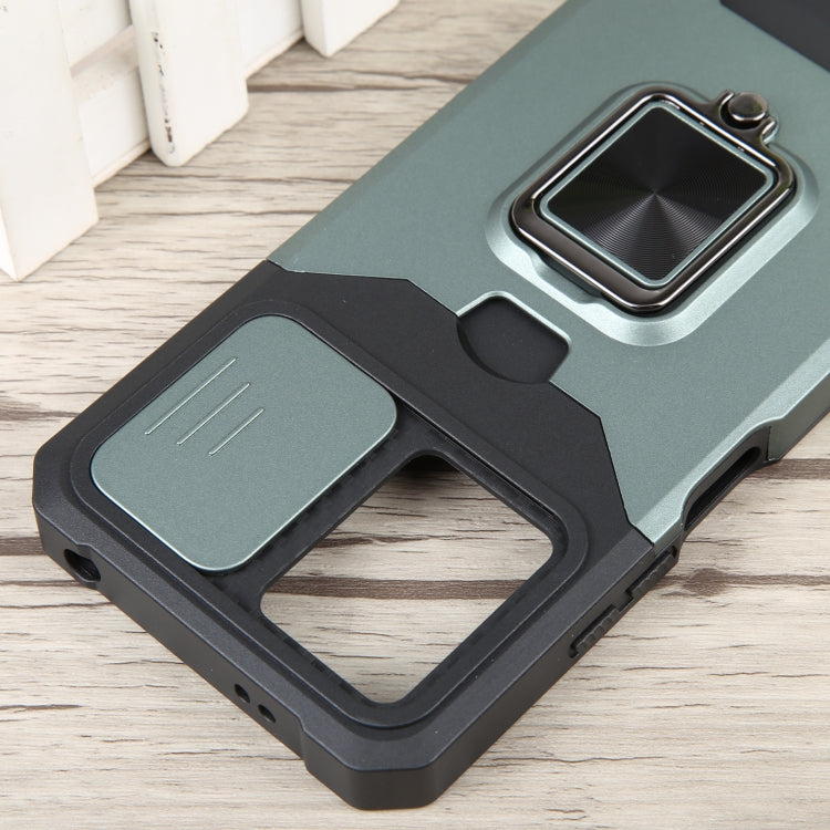 For Xiaomi Redmi Note 12 5G / Poco X5 Camera Shield Card Slot Phone Case with Ring Holder