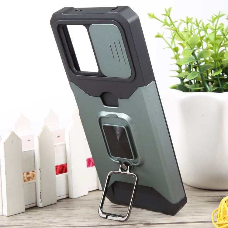 For Xiaomi Redmi Note 12 5G / Poco X5 Camera Shield Card Slot Phone Case with Ring Holder