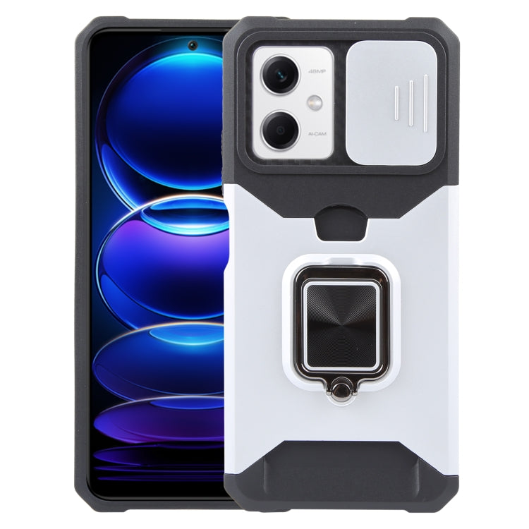 For Xiaomi Redmi Note 12 5G / Poco X5 Camera Shield Card Slot Phone Case with Ring Holder