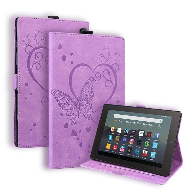 For Amazon Kindle Fire 7 2022 Love Butterfly Pattern Leather Tablet Case with Holder & Sleep