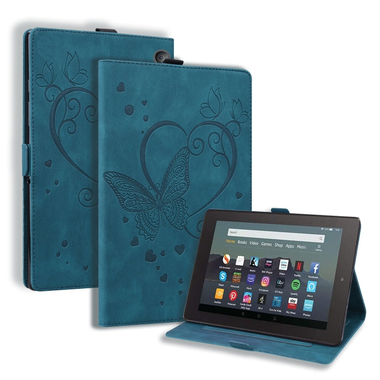 For Amazon Kindle Fire 7 2022 Love Butterfly Pattern Leather Tablet Case with Holder & Sleep