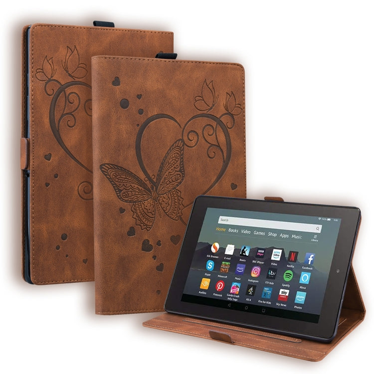 For Amazon Kindle Fire 7 2022 Love Butterfly Pattern Leather Tablet Case with Holder & Sleep
