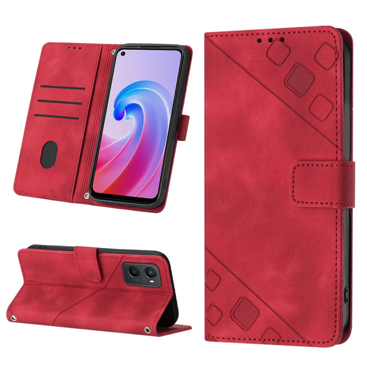 For OPPO A96 4G / A36 / A76 / Realme 9i Skin-feel Embossed Leather Phone Case