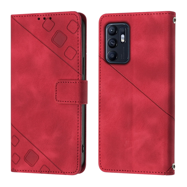 For OPPO Reno6 4G Skin-feel Embossed Leather Phone Case