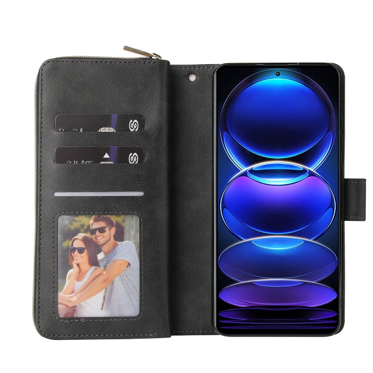 For Xiaomi Redmi Note 12 5G Global / Poco X5 9 Card Slots Zipper Wallet Bag Leather Phone Case