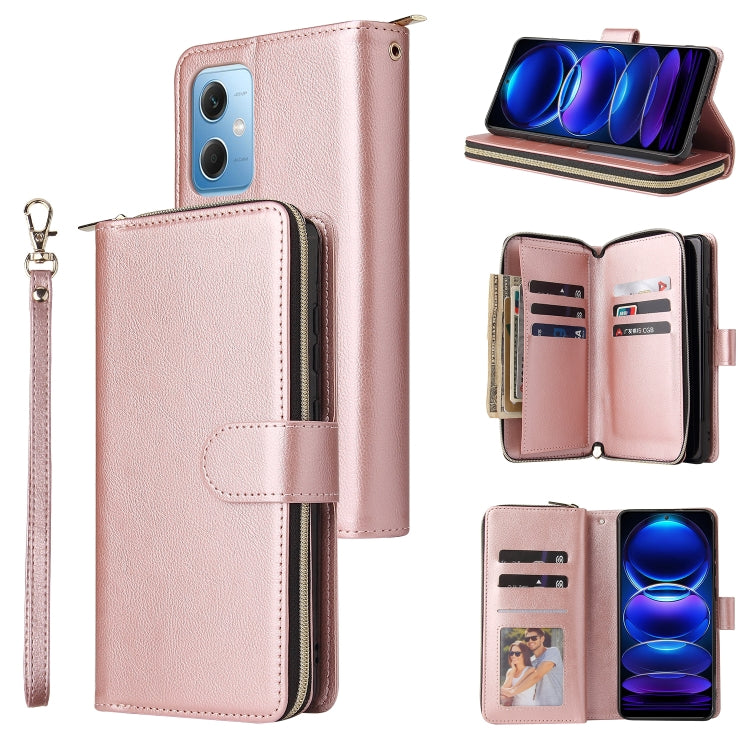 For Xiaomi Redmi Note 12 5G Global / Poco X5 9 Card Slots Zipper Wallet Bag Leather Phone Case
