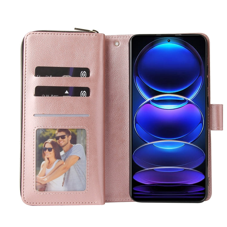 For Xiaomi Redmi Note 12 5G Global / Poco X5 9 Card Slots Zipper Wallet Bag Leather Phone Case