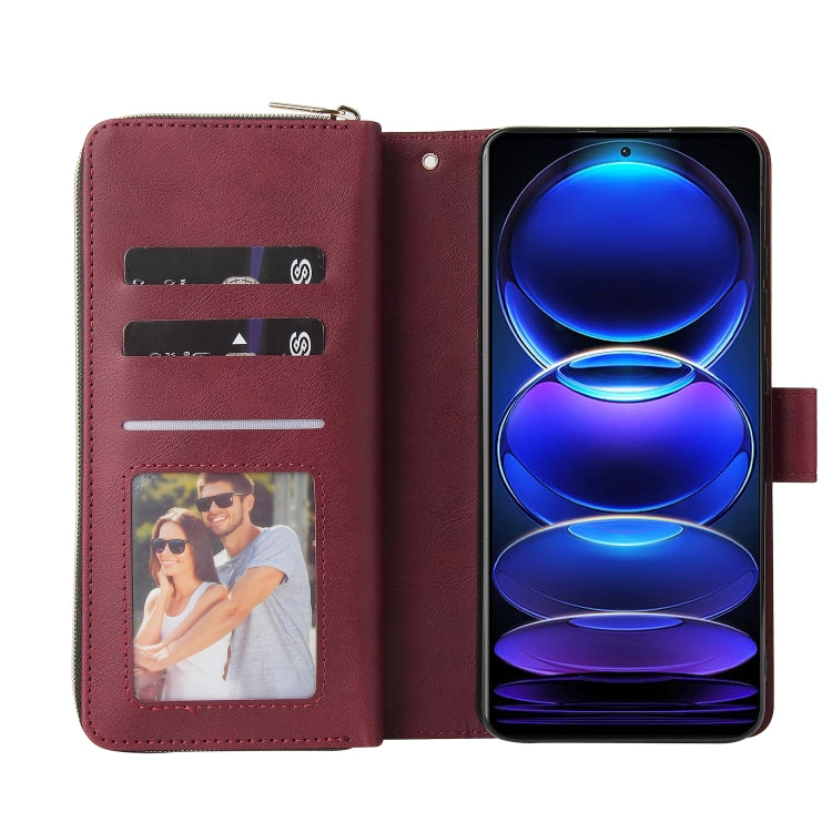 For Xiaomi Redmi Note 12 5G Global / Poco X5 9 Card Slots Zipper Wallet Bag Leather Phone Case
