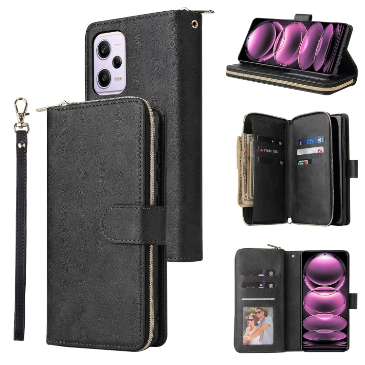For Xiaomi Redmi Note 12 Pro 5G Speed / Note 12 Pro 5G Global / Poco X5 Pro 9 Card Slots Zipper Wallet Bag Leather Phone Case