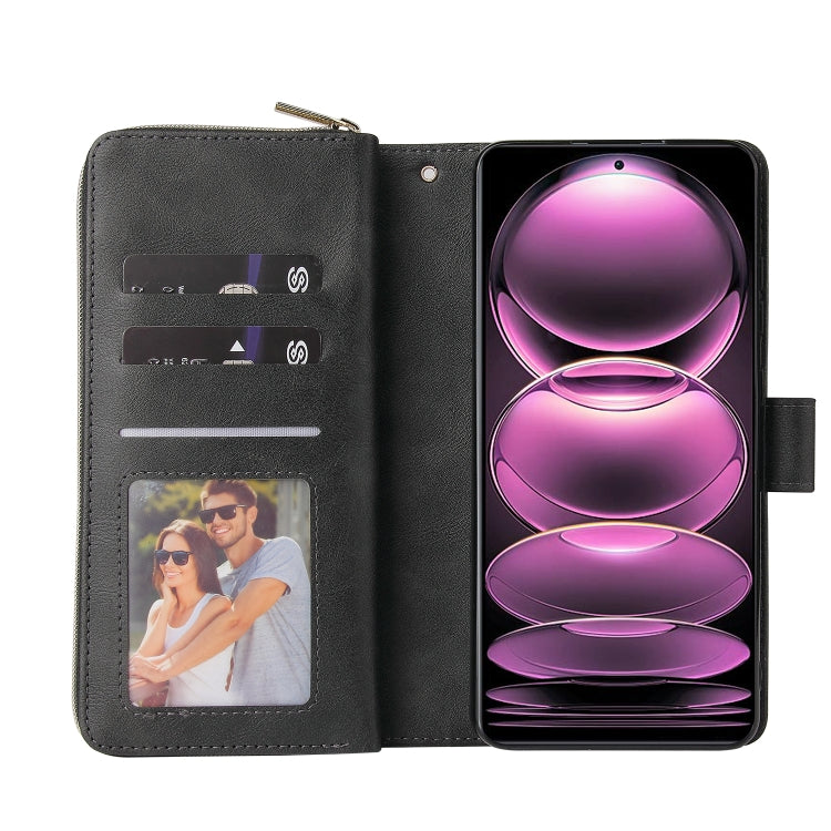For Xiaomi Redmi Note 12 Pro 5G Speed / Note 12 Pro 5G Global / Poco X5 Pro 9 Card Slots Zipper Wallet Bag Leather Phone Case