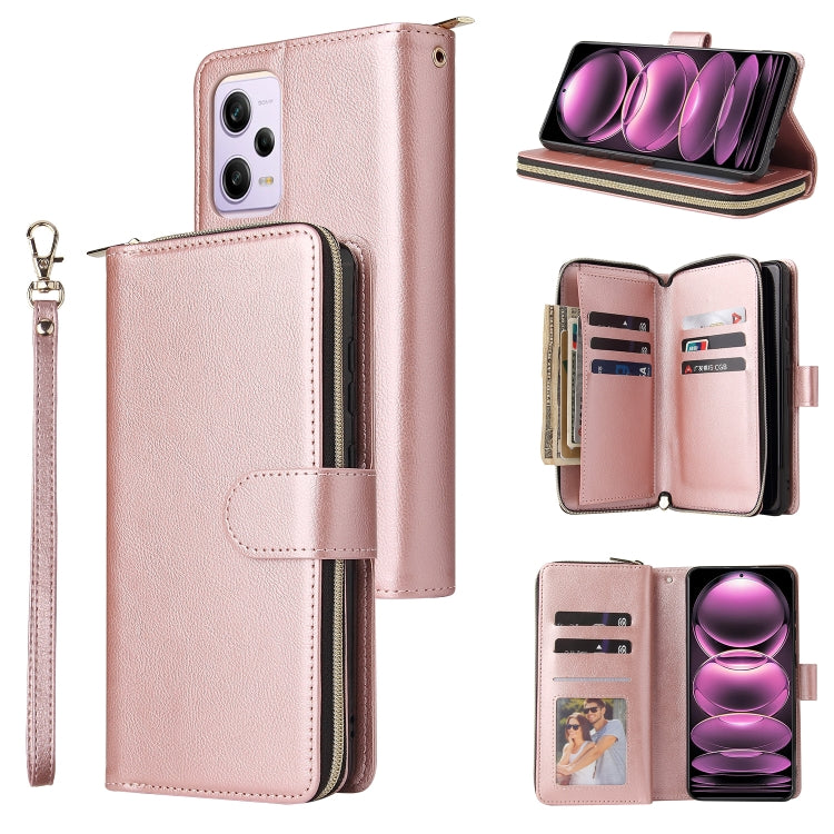 For Xiaomi Redmi Note 12 Pro 5G Speed / Note 12 Pro 5G Global / Poco X5 Pro 9 Card Slots Zipper Wallet Bag Leather Phone Case