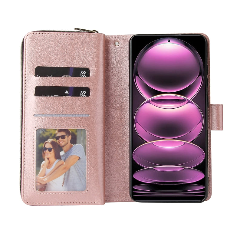 For Xiaomi Redmi Note 12 Pro 5G Speed / Note 12 Pro 5G Global / Poco X5 Pro 9 Card Slots Zipper Wallet Bag Leather Phone Case
